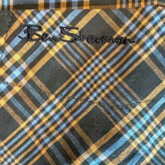 Ben Sherman Men's L Blue Plaid Long Sleeve Cotton Button Down Shirt - Picture 8 of 9